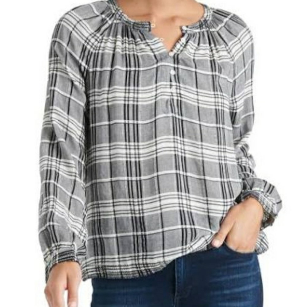 Lucky brand top plaid pullover blouse